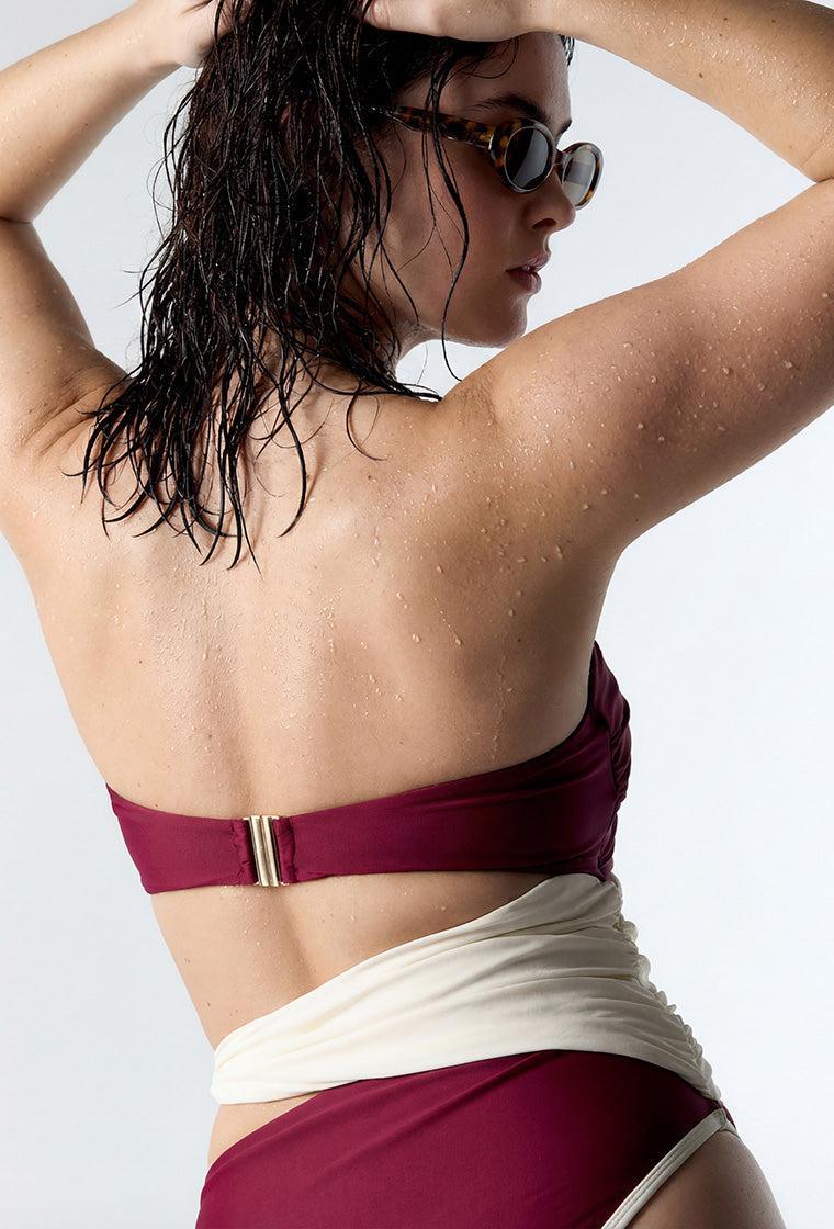Bañador Bandeau Tahití - Burgundy-Black Limba