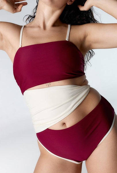 Bañador Bandeau Tahití - Burgundy-Black Limba