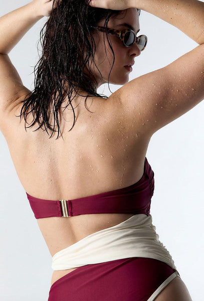 Bañador Bandeau Tahití - Burgundy-Black Limba