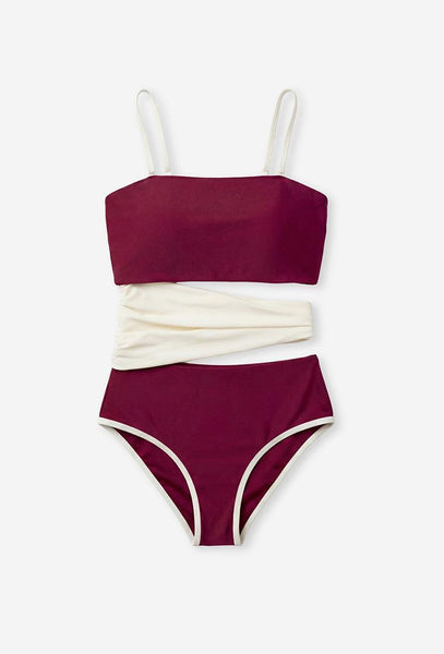 Bañador Bandeau Tahití - Burgundy-Black Limba