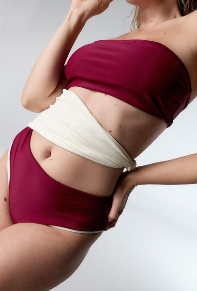 Bañador Bandeau Tahití - Burgundy-Black Limba