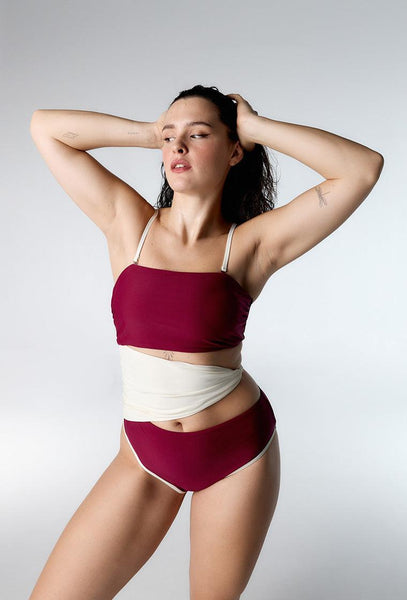Bañador Bandeau Tahití - Burgundy-Black Limba