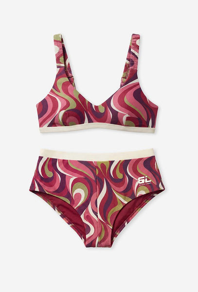 Bikini balconette Hiva - Burgundy print-Black Limba