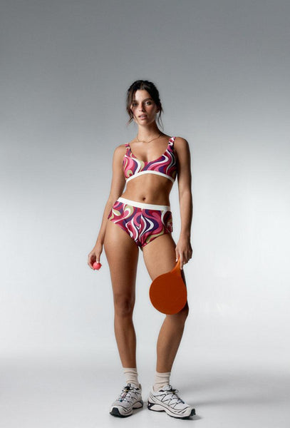 Bikini balconette Hiva - Burgundy print-Black Limba