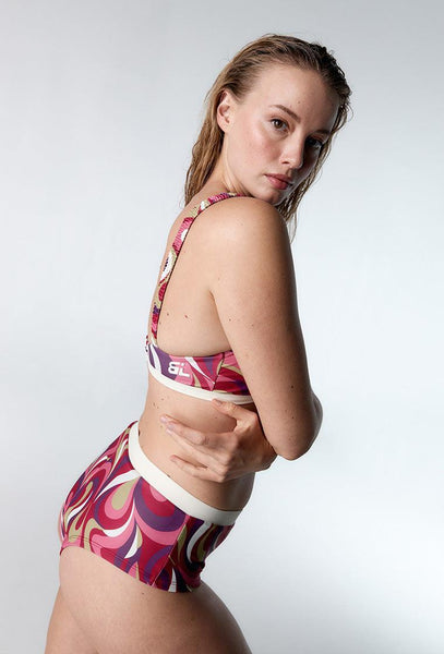 Bikini balconette Hiva - Burgundy print-Black Limba