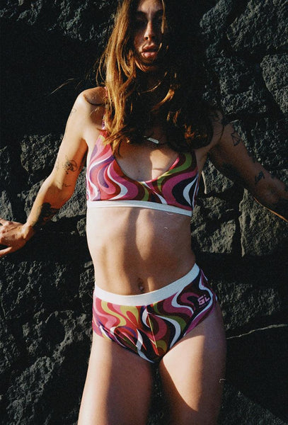 Bikini balconette Hiva - Burgundy print-Black Limba