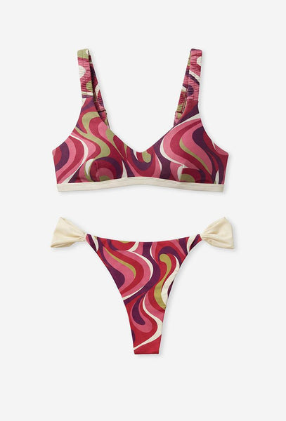 Bikini balconette Hiva & Maui - Burgundy print-Black Limba