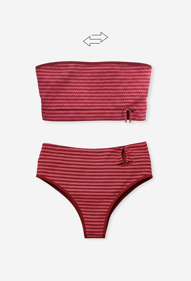Bikini bandeau Tonga - Burgundy & Pink-Black Limba