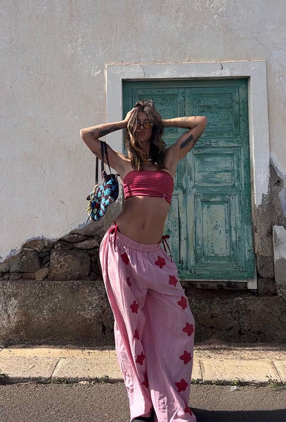 Bikini bandeau Tonga & Moorea - Burgundy & Pink-Black Limba