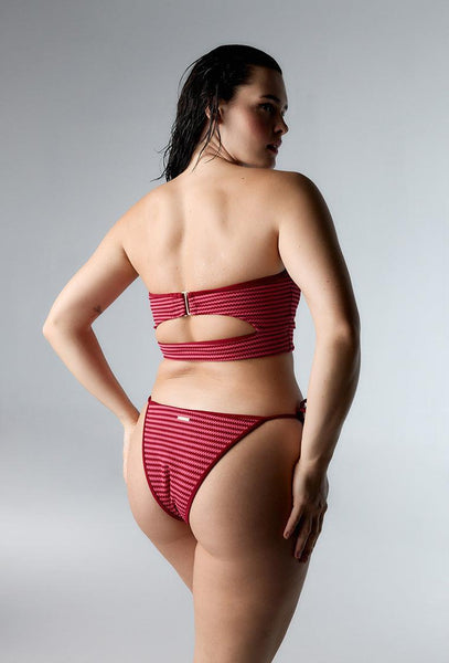 Bikini bandeau Tonga & Moorea - Burgundy & Pink-Black Limba