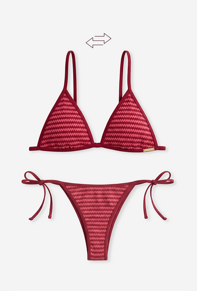 Bikini triangular Moorea - Burgundy & Pink-Black Limba