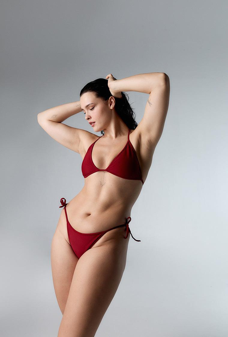 Bikini triangular Moorea - Burgundy & Pink-Black Limba