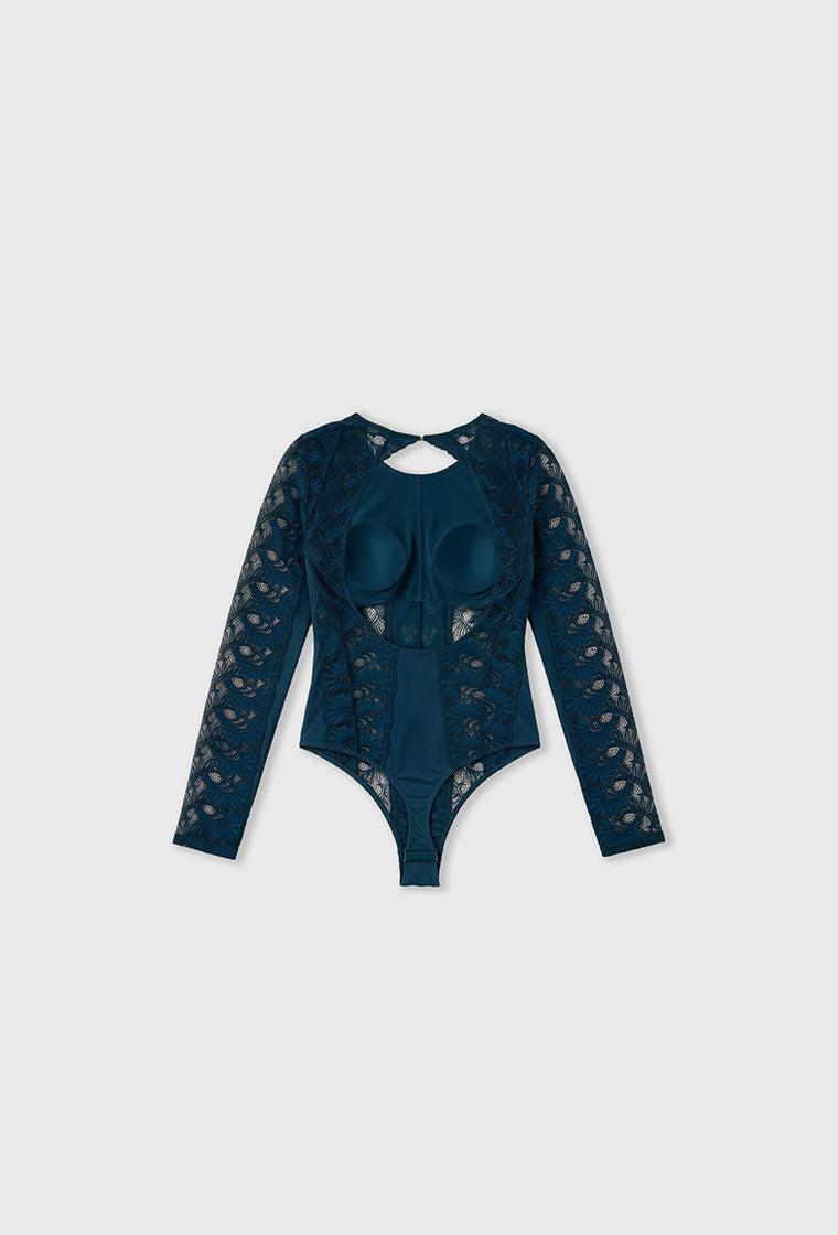 Body manga larga Linden - Teal Blue-Black Limba
