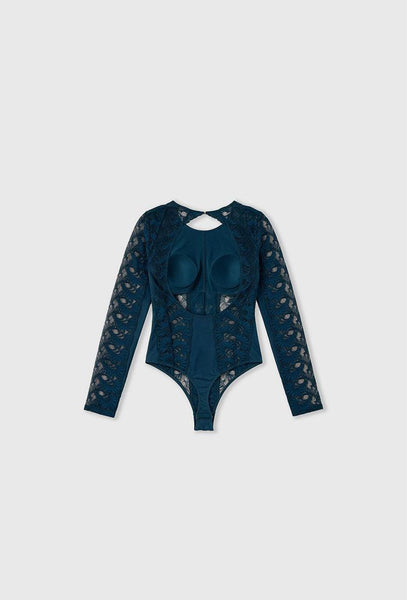 Body manga larga Linden - Teal Blue-Black Limba
