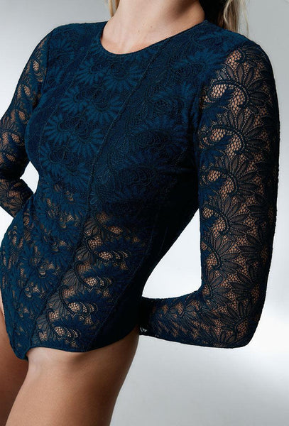 Body manga larga Linden - Teal Blue-Black Limba