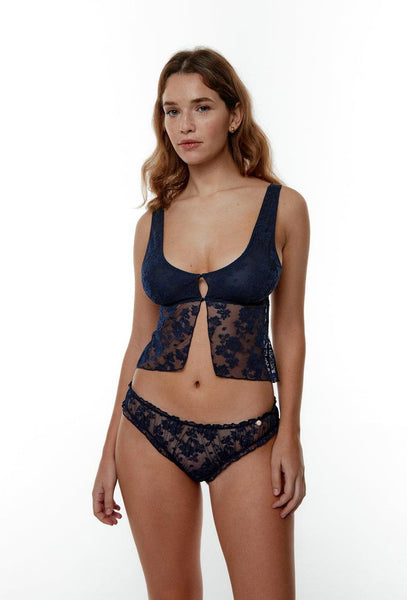 Bralette Crop top Florence - Baltic blue-Black Limba