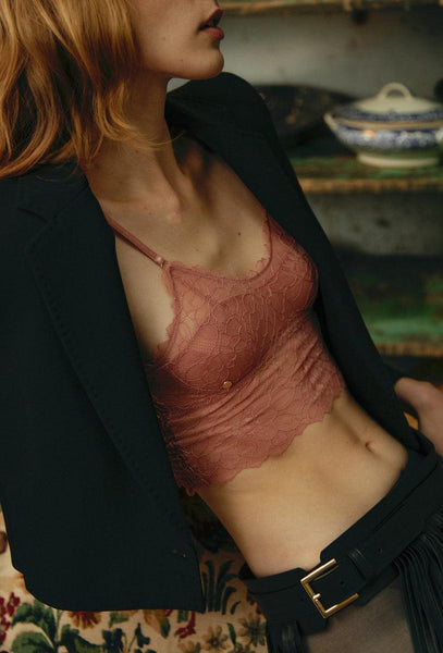 Bralette Crop top Georgia - Ash rose-Black Limba