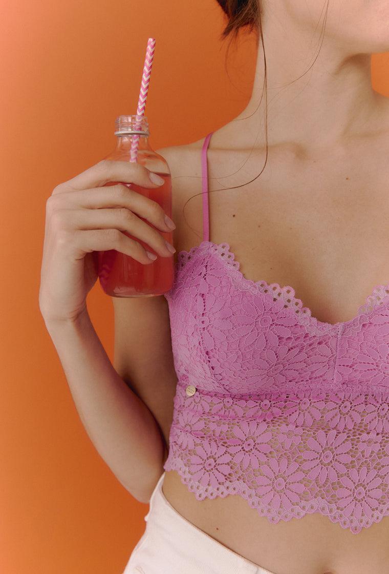 Bralette crop top Marguerite - Pink-Black Limba