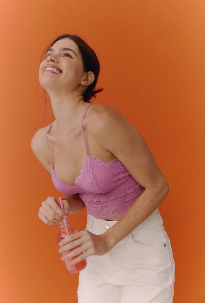 Bralette crop top Marguerite - Pink-Black Limba