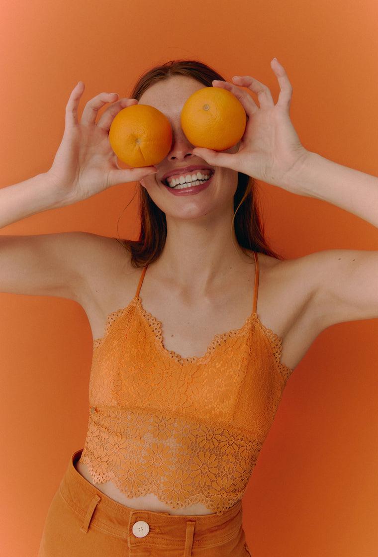 Bralette crop top Marguerite - Tangerine-Black Limba