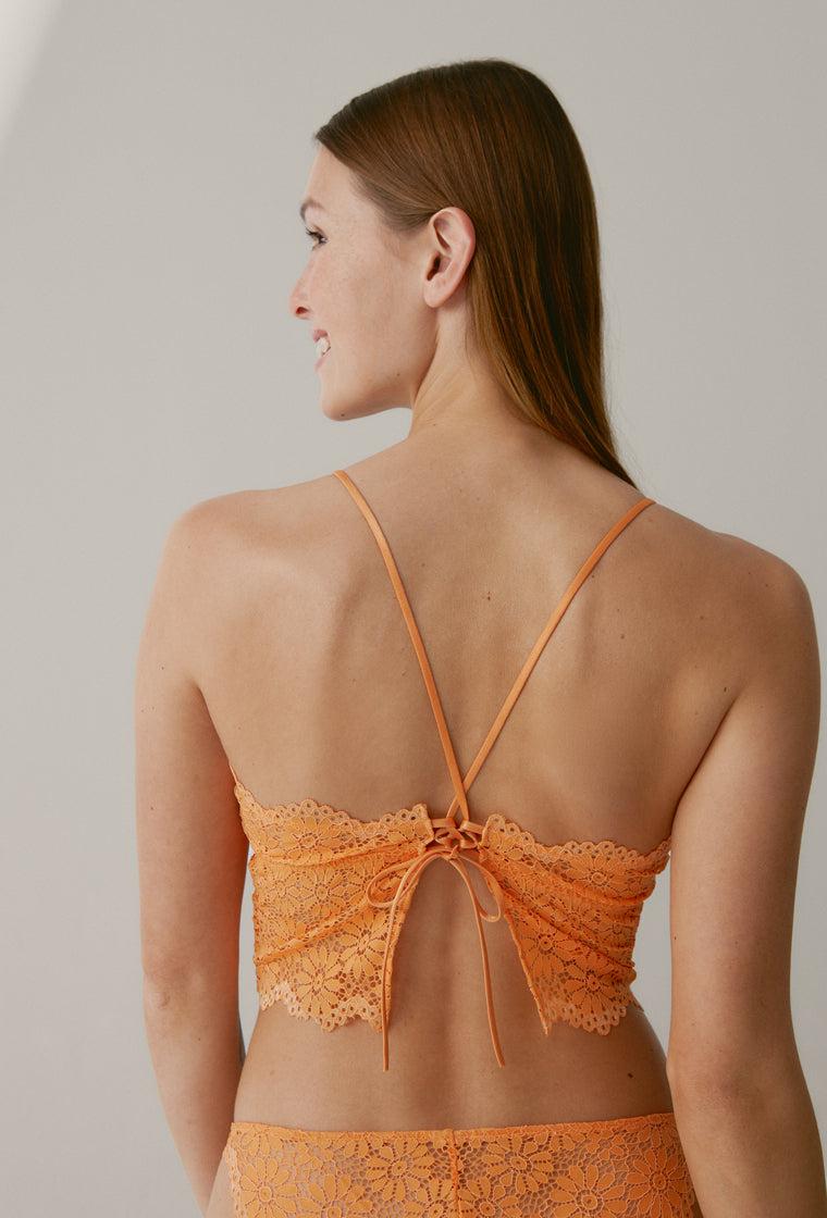 Bralette crop top Marguerite - Tangerine-Black Limba