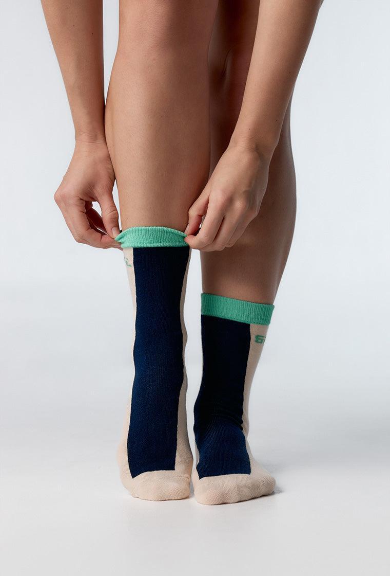 Calcetines largos Row - Striped Blue & Green-Black Limba