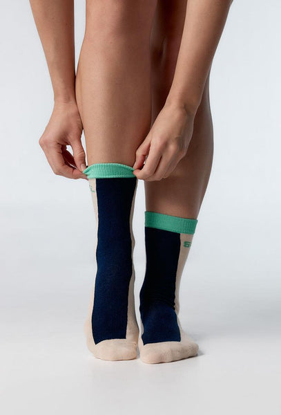 Calcetines largos Row - Striped Blue & Green-Black Limba