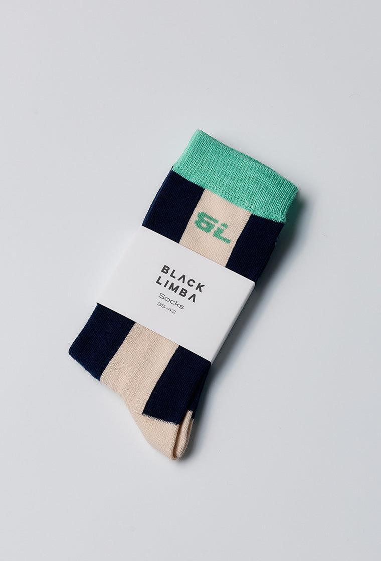 Calcetines largos Row - Striped Blue & Green-Black Limba