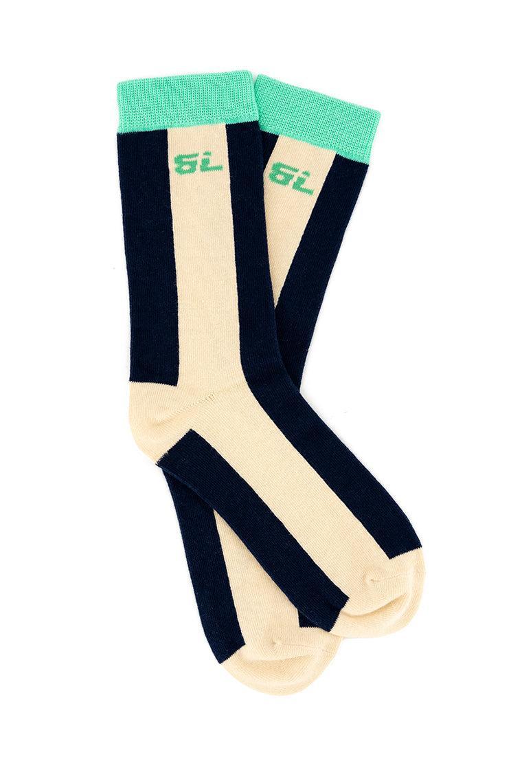 Calcetines largos Row - Striped Blue & Green-Black Limba