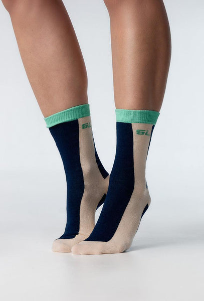 Calcetines largos Row - Striped Blue & Green-Black Limba