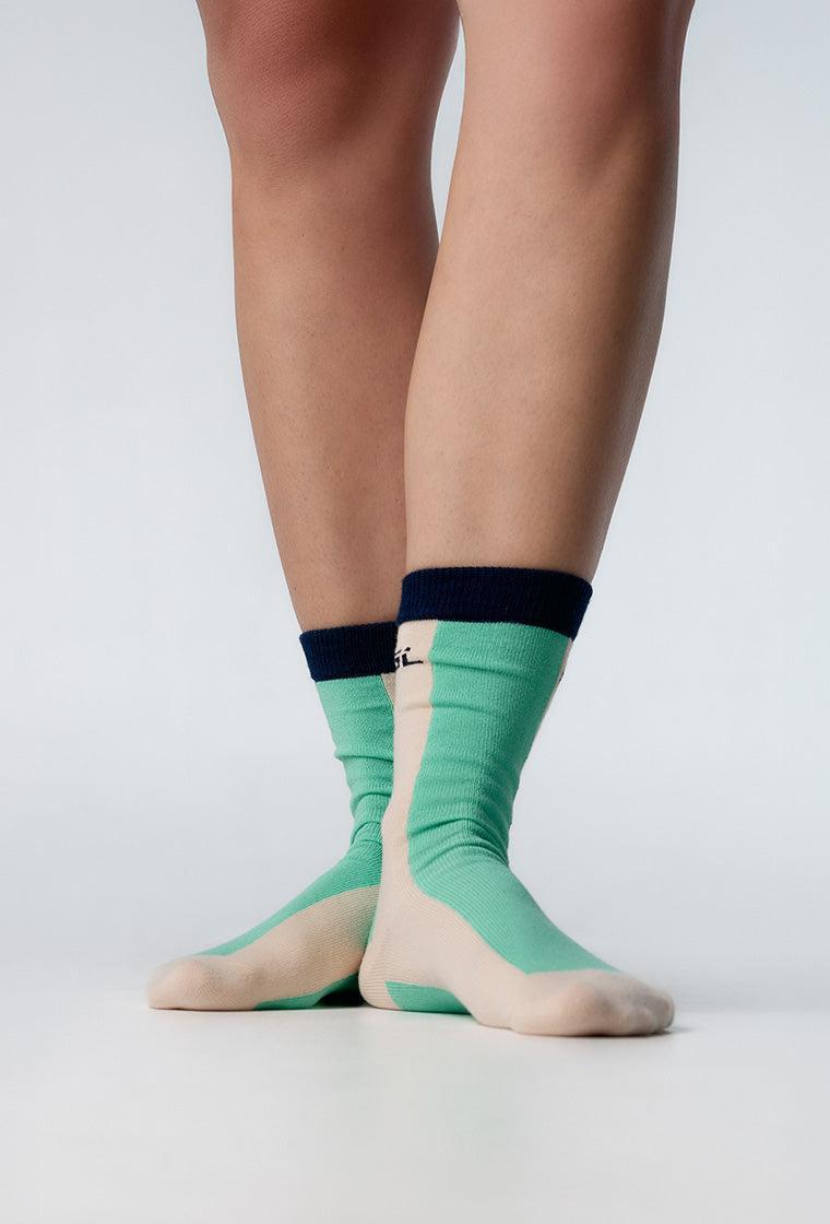 Calcetines largos Row - Striped Green & Blue-Black Limba
