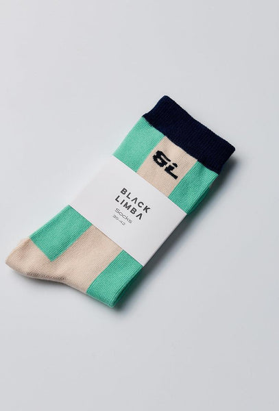 Calcetines largos Row - Striped Green & Blue-Black Limba