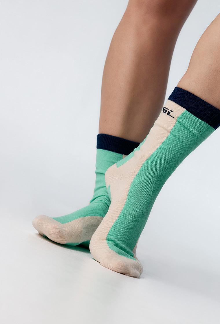 Calcetines largos Row - Striped Green & Blue-Black Limba