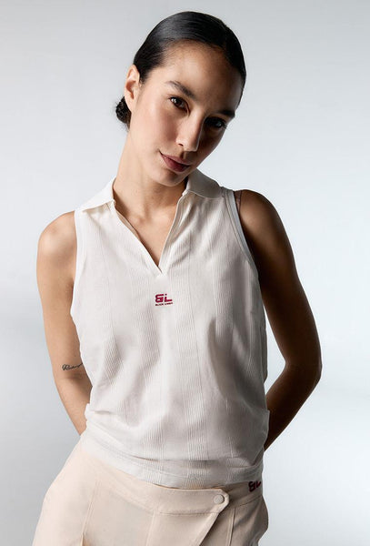 Camiseta polo sin mangas Betty - Cream-Black Limba