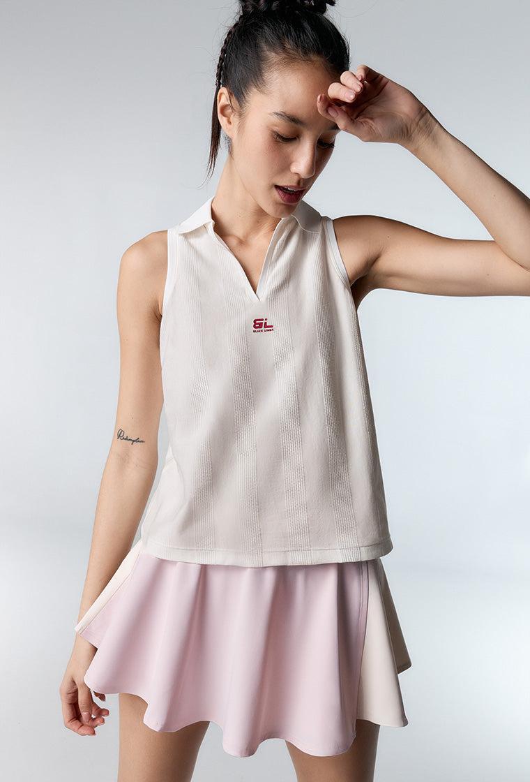 Camiseta polo sin mangas Betty - Cream-Black Limba