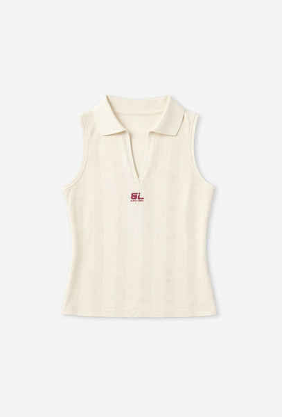 Camiseta polo sin mangas Betty - Cream-Black Limba