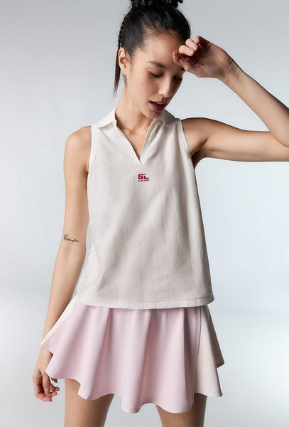 Camiseta polo sin mangas Betty - Cream-Black Limba