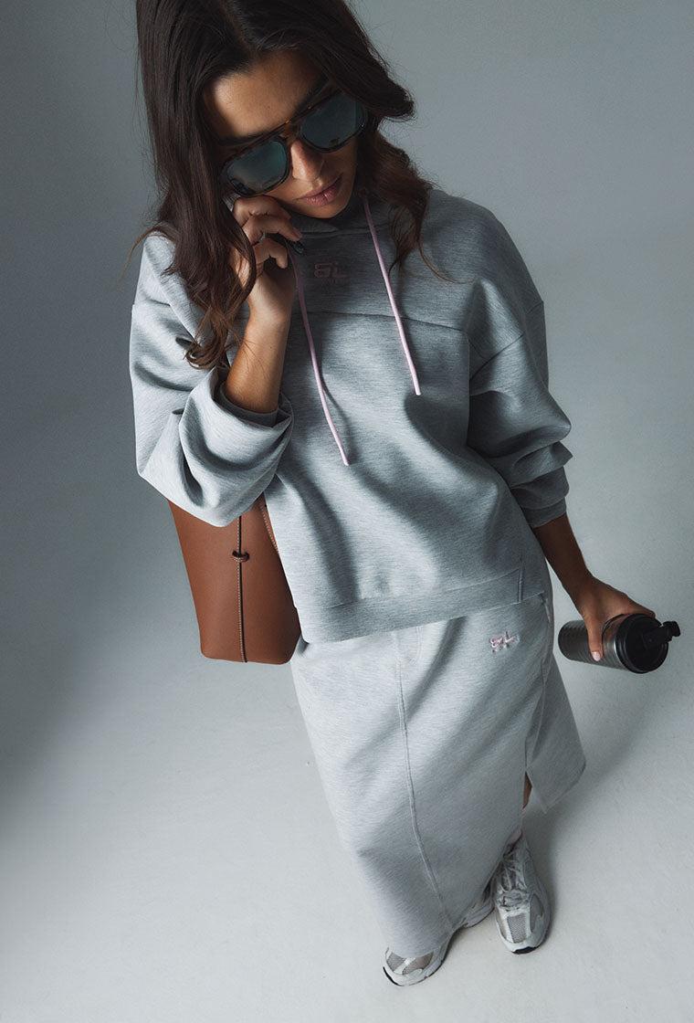Falda midi Moon - Grey Melange-Black Limba