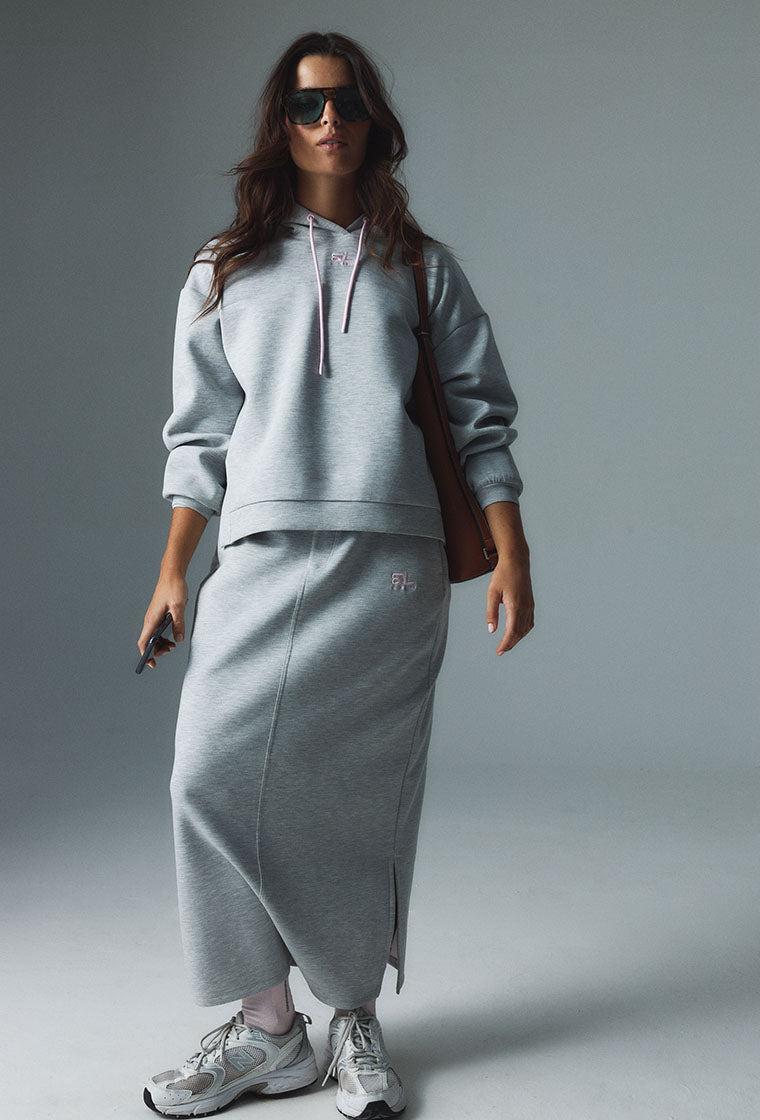 Falda midi Moon - Grey Melange-Black Limba