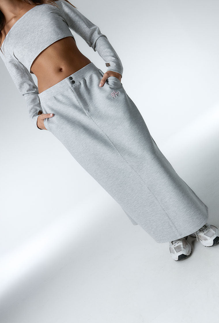 Falda midi Moon - Grey Melange-Black Limba