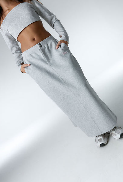 Falda midi Moon - Grey Melange-Black Limba