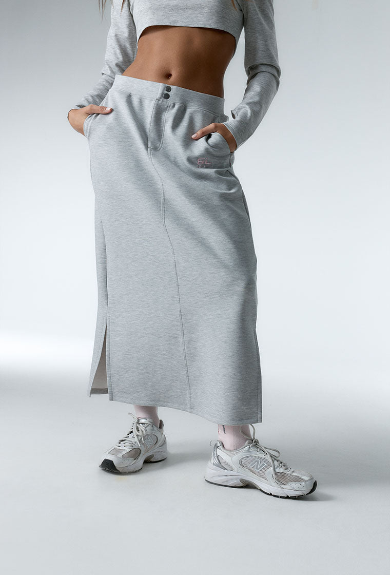 Falda midi Moon - Grey Melange-Black Limba