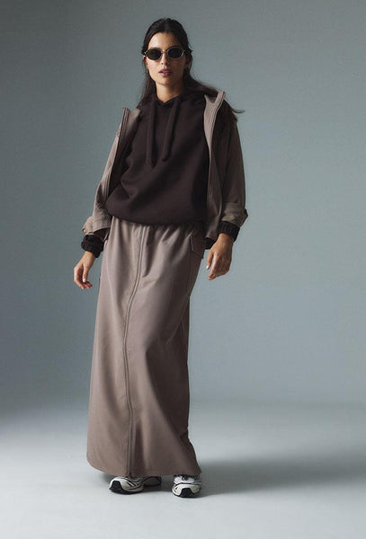 Falda midi Terra - Camel-Black Limba