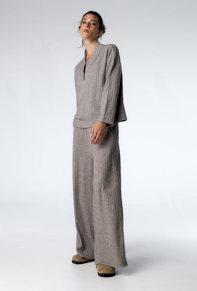 Jersey de canalé Delyn - Grey-Black Limba