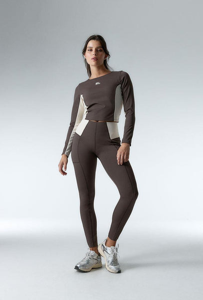 Legging deportivo bicolor Sharpline - Chocolate & Cream-Black Limba