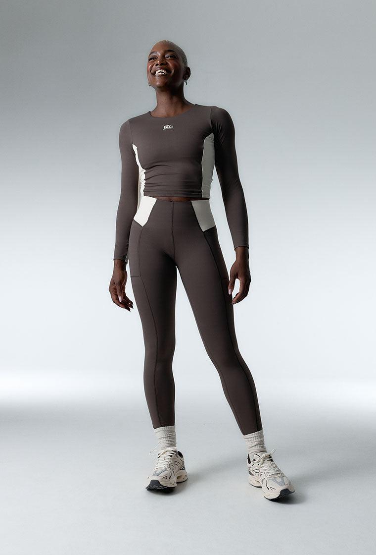 Legging deportivo bicolor Sharpline - Chocolate & Cream-Black Limba