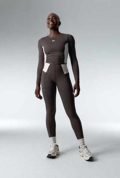 Legging deportivo bicolor Sharpline - Chocolate & Cream-Black Limba