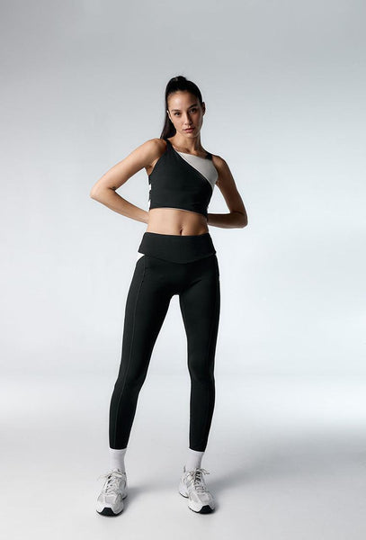 Legging deportivo compresivo Boldfit - Black & Cream-Black Limba