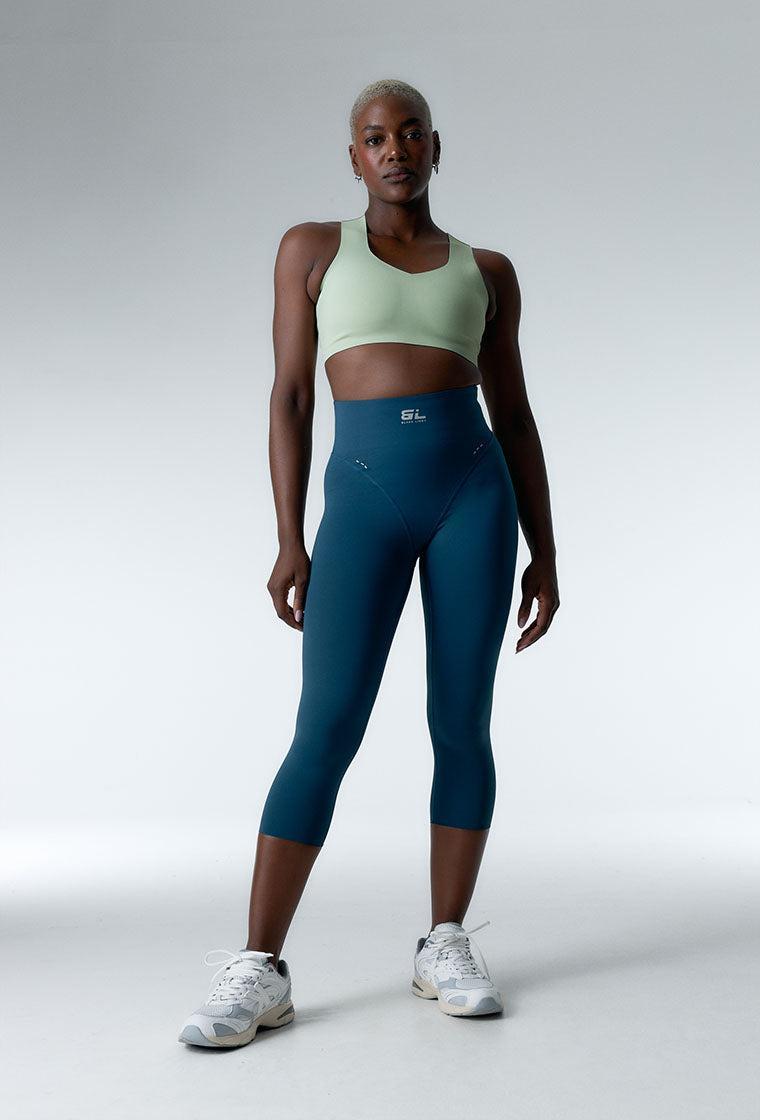 Legging deportivo compresivo capri Strong motion - Mid Blue-Black Limba