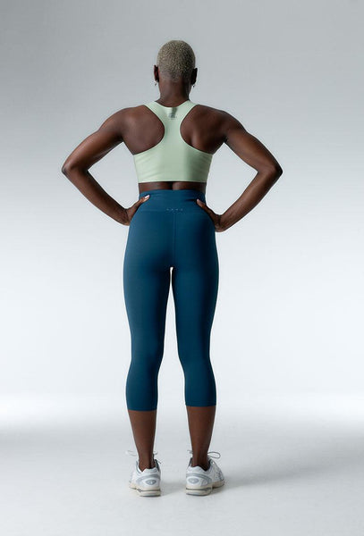 Legging deportivo compresivo capri Strong motion - Mid Blue-Black Limba